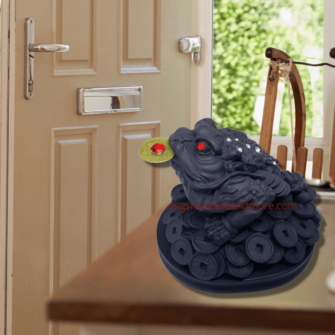 Three Legged Coin Frog Black with Diamante