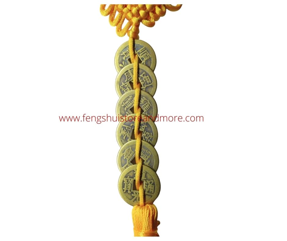 Auspicious 6 Coins Yellow Hanger