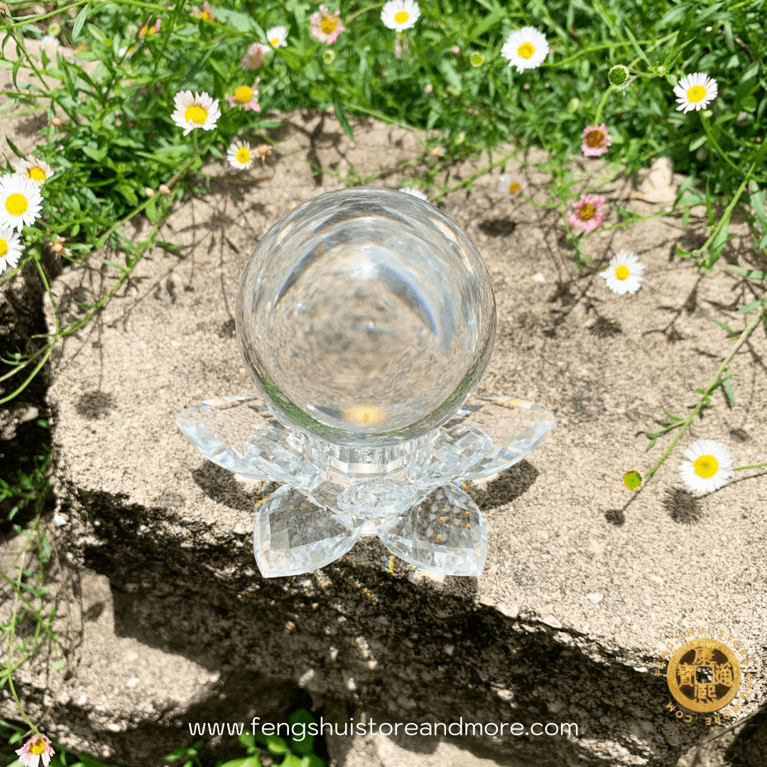 Crystal Lotus Holder and Glass Ball  Small
