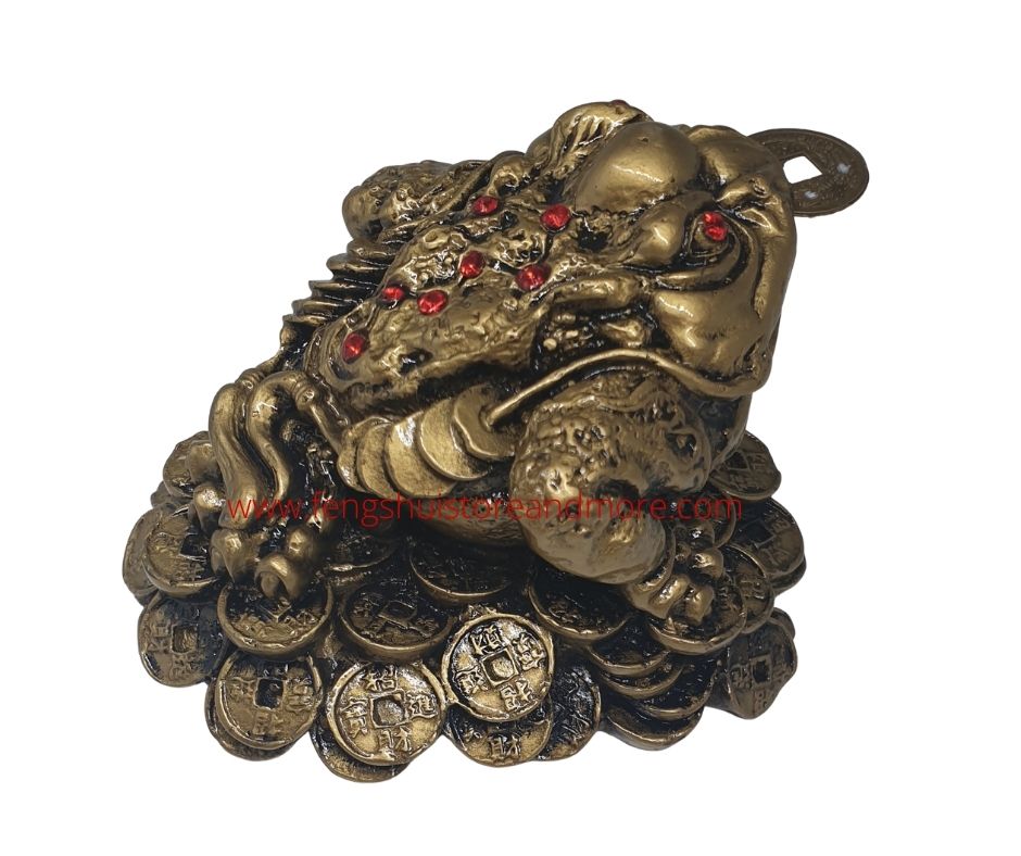 Coin-Frog-7c-Three-legged-frog-moon-frog-red-diamonties-on-back-sitting-on-coin-base-bronze-colour-resin-material