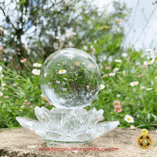 Crystal Lotus Holder and Glass Ball  Large