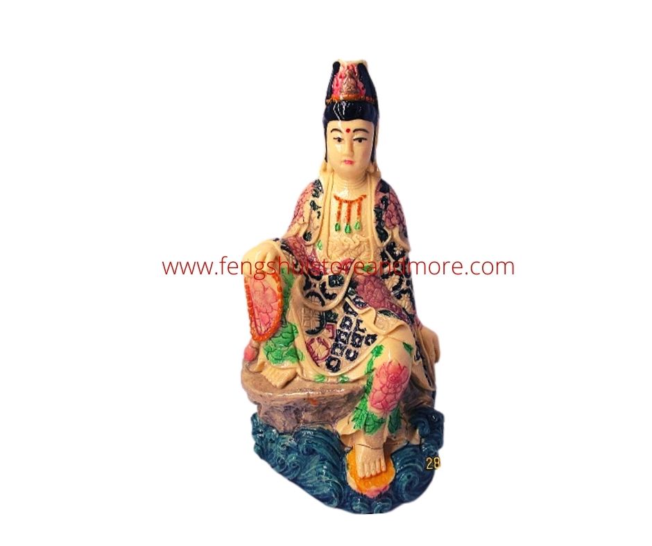 quan Yin is the female version of buddha, bringing compassion and protection to children and families. used as a feng shui protection and family tool in your living room