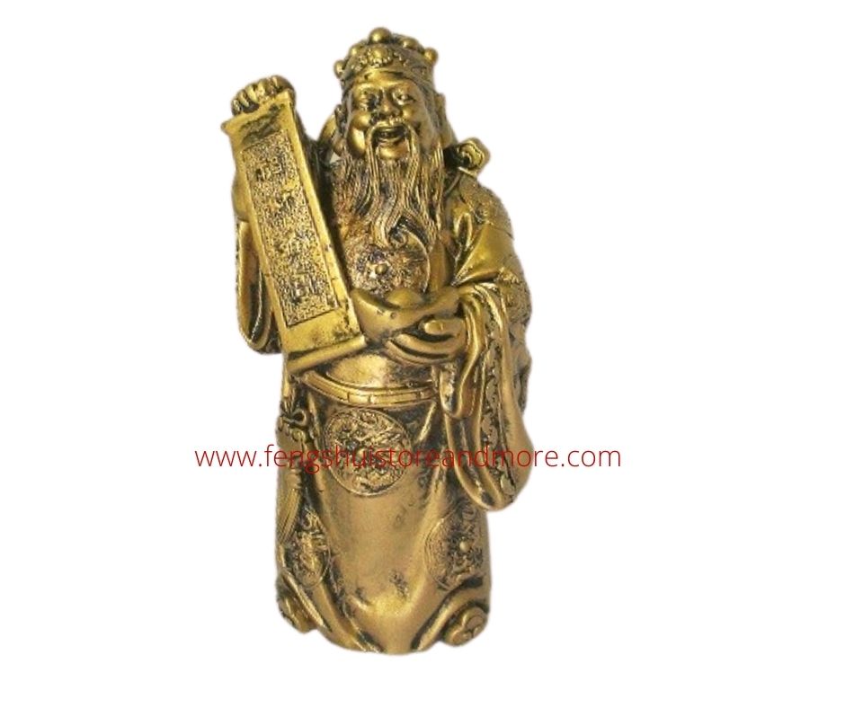 Tsi Shen - Money God - holding ingot - ruji on shoulders -scroll - dragon robe - bronze colour - XL - resin material